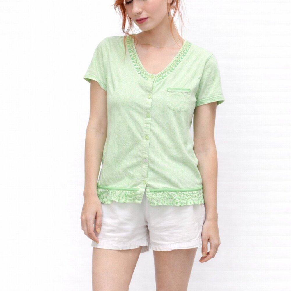 Celestial Dreams Short Sleeve Lime Green Mighty Mom Pajama Top - Womens M